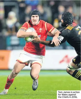  ??  ?? Tom James in action for Wales against the Chiefs in 2016.