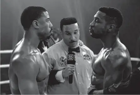  ?? Photos by MGM ?? Michael B. Jordan as Adonis Creed, left, and Jonathan Majors as Damian Anderson, right, match off in a scene from “Creed III.”