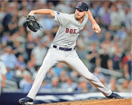  ?? BRAD PENNER/USA TODAY SPORTS ?? Red Sox starting pitcher Chris Sale relieved in the eighth Tuesday for a 1-2-3 inning.