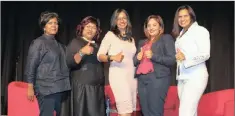  ??  ?? Independen­t Media strategist Vasantha Angamuthu, left, hosted a panel discussion with Maeshni Naicker (actress, MC), Usha Khan (success strategist), Marlene Govender (General Manager: Marketing, Sales and Events, ICC) and Natalie Rungan (singer).
