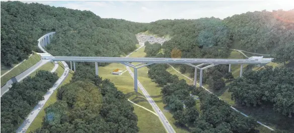  ?? FOTO: DB PROJEKT STUTTGART-ULM ?? Diese Animation zeigt das ganze Ausmaß des Brückenpro­jekts über dem Filstal. 2022 sollen die ersten Züge über die Brücke fahren.