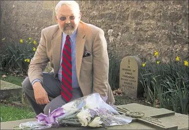  ??  ?? Professor John Oakley laying flowers at the grave of Peter Pease (below) in Yorkshire