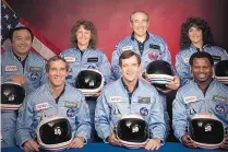  ??  ?? The Challenger 7 flight crew: Ellison S. Onizuka, Mike Smith, Christa McAuliffe, Dick Scobee, Gregory Jarvis, Judith Resnik and Ronald McNair in Netflix’s “Challenger: The Final Flight.”