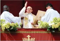  ?? PICTURE: REUTERS/ANA ?? Pope Francis delivers his Easter message in the Urbi et Orbi (to the city and the world) address from the balcony overlookin­g St Peter’s Square at the Vatican on Sunday. The Roman Catholic Church is facing a crisis in Hong Kong with the faithful there...