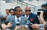  ?? AP PHOTO/TOM HAYS, FILE ?? In this July 22, 2016 file photo, Norman Seabrook, the former head of New York City’s jail guard union, talks to reporters outside federal court after pleading not guilty in his bribery case.