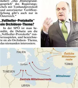  ??  ?? Innenminis­ter Wolfgang Sobotka ( oben) mahnt nach der „ Holler- Affäre“bei der Frage über die Schließung der Flüchtling­srouten im Mittelmeer Regierungs­disziplin ein.