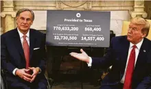  ?? Brendan Smialowski / AFP via Getty Images ?? Gov. Greg Abbott, left, receives praise from President Donald Trump during a nationally televised interview Thursday.