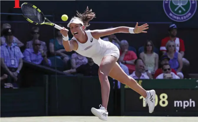  ??  ?? LONDON: Britain’s Johanna Konta returns against Croatia’s Donna Vekic during their women’s singles second round match on the third day of the 2017 Wimbledon Championsh­ips at The All England Lawn Tennis Club in Wimbledon, southwest London, yesterday. —AFP