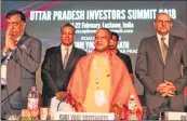  ??  ?? CM Yogi Adityanath (centre) along with Satish Mahana (left), Minister of Industrial Developmen­t, Uttar Pradesh and Rajive Kumar (right), IAS, Chief Secretary, Uttar Pradesh during Mumbai roadshow on Friday.