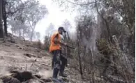  ?? ONELIO DOMÍNGUEZ/LISTÍN DIARIO ?? Daños. Un hombre trabaja en el control de un incendio forestal en la Cordillera Central.