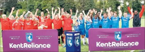  ??  ?? The teams line-up before a charity match as part of the Kent FA’s Community Day