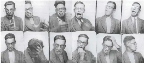  ?? FONDS JEAN-MARIE QUENEAU/DIFF. ÉDITIONS GALLIMARD/PUR 2017 ?? Détail d’une série de portraits de Raymond Queneau, croqués dans un photomaton en 1928