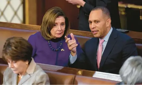  ?? ALEX BRANDON/AP ?? New York Rep. Hakeem Jeffries, right, was repeatedly nominated by Democrats to replace Nancy Pelosi of California as House speaker.