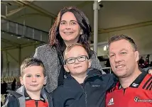  ?? GETTY ?? Wyatt Crockett with wife Jenna and sons Sonny and Emmett, after notching up his 200th Super Rugby match.