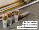  ?? ?? The shot load for various calibres is dictated by momentum