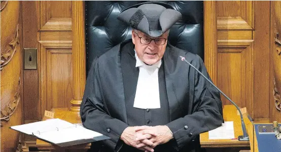 ?? — THE CANADIAN PRESS ?? Steve Thomson shouldn’t get too comfortabl­e in the Speaker’s chair. He could be out of the job by week’s end.