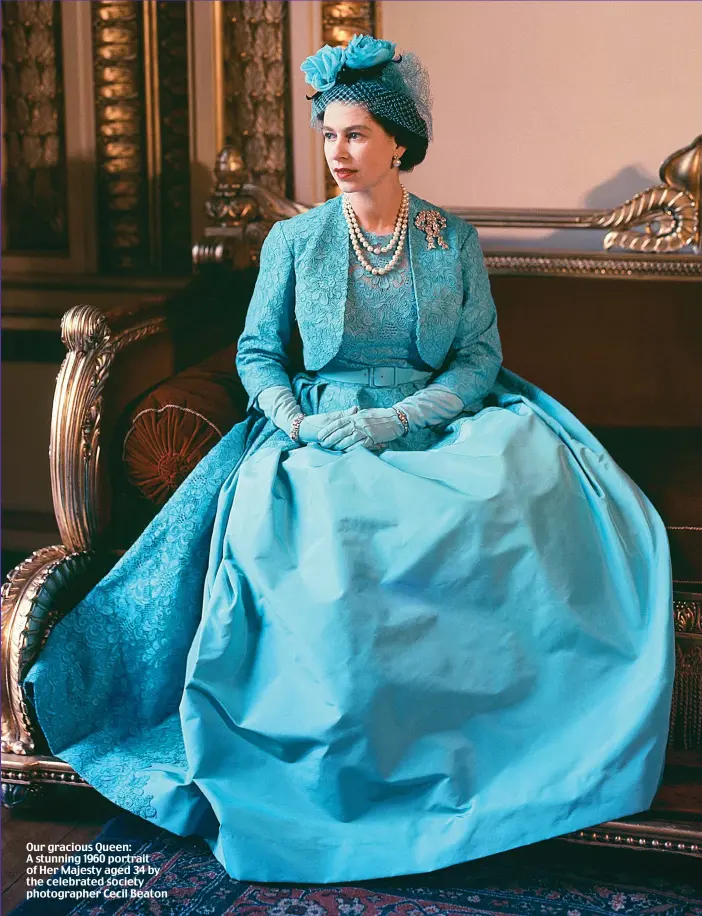  ?? Picture: CECIL BEATON ?? Our gracious Queen: A stunning 1960 portrait of Her Majesty aged 34 by the celebrated society photograph­er Cecil Beaton