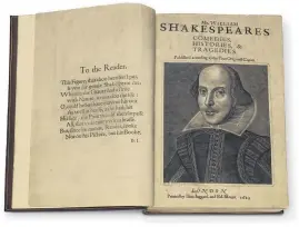  ?? Christie’s ?? William Shakespear­e’s First Folio, which has been sold for £7.6m