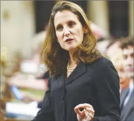  ?? CP PHOTO ?? Minister of Foreign Affairs Chrystia Freeland delivers a speech in the House of Commons on Tuesday.