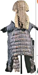  ?? ?? Manfalut, Egypt AD 300–400 Suit of parade armour used by a Roman soldier during cult procession­s, consisting of a helmet and cuirass, both made of sewn crocodile skin