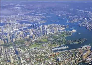  ?? Photo: Craig Davies. ?? 03 — An aerial view of Sydney CBD, showing the Royal Botanic Garden Sydney, The Domain and the suburbs of Darlinghur­st and Kings Cross.
03