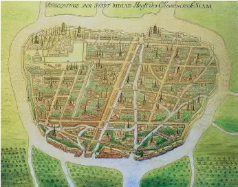  ??  ?? MULTICULTU­RAL METROPOLIS: A 17th-century plan of Ayutthaya city by Johannes Vingboons.