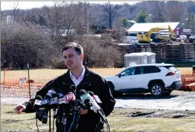  ?? AP PHOTO BY MATT FREED ?? Transporta­tion Secretary Pete Buttigieg speaks during a news conference Thursday, Feb. 23, 2023, near the site of the Feb. 3 Norfolk Southern train derailment in East Palestine, Ohio.