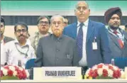  ?? SANJEEV VERMA/HT ?? Former President Pranab Mukherjee at the 10th Bharatiya Chhatra Sansad at Vigyan Bhawan, in New Delhi on Sunday.