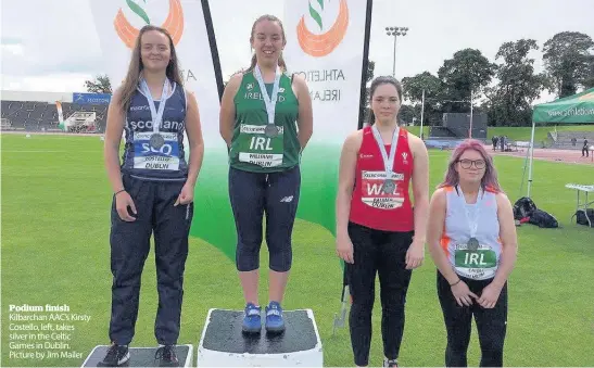  ??  ?? Podium finish Kilbarchan AAC’s Kirsty Costello, left, takes silver in the Celtic Games in Dublin. Picture by Jim Mailer