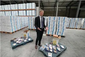  ?? (AP Photo/Bilal Hussein) ?? Carl Skau, deputy executive director of the U.N. World Food Program (WFP), speaks during an interview with The Associated Press as he tours a WFP warehouse stocking food rations in the northern Beirut suburb of Dekwaneh, Lebanon, Wednesday, May 8, 2024. If the monthslong conflict playing out on the Lebanese-Israeli border continues to escalate, the United Nations food agency won't be ready for the spike in nutritiona­l needs across crisis-hit Lebanon, Skau said Wednesday.