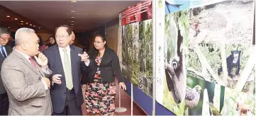  ??  ?? Rasid (left), Lau (second left) and others tour the exhibition at the event.