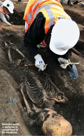  ??  ?? Delicate work: A skeleton is unearthed in Birmingham