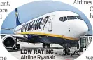  ??  ?? LOW RATING Airline Ryanair