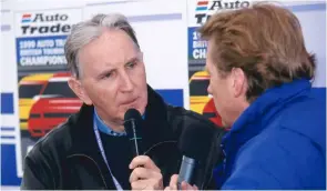  ??  ?? On the mic in the British Touring Car Championsh­ip with Charlie Cox