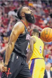  ?? DAVID J. PHILLIP/ASSOCIATED PRESS ?? Houston’s James Harden scored 50 points and had a triple-double to lead the Rockets to a win over the Lakers Thursday.