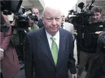  ?? ADRIAN WYLD / THE CANADIAN PRESS FILES ?? Sen. Mike Duffy leaves the Ottawa courthouse in April 2016, after being acquitted on all charges. An Ontario judge has ruled that Duffy can’t include the Senate in his bid for financial restitutio­n over his suspension without pay.