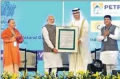  ??  ?? PM Modi, UAE’S MOS &amp; ADNOC CEO Sultan Ahmed Al Jaber, UP CM Yogi Adityanath and oil &amp; Gas minister Dharmendra Pradhan