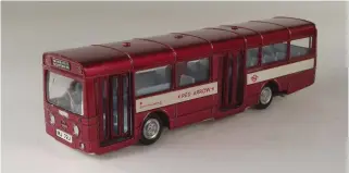  ??  ?? 1 Dinky Toys Single Deck Bus (No 283) with blue and yellow interiors, and showing opening doors.