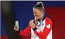  ?? Photograph: Naomi Baker/Getty Images ?? Janine Beckie celebrates with her Olympic gold medal in Japan in August.