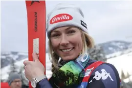  ?? BILD: ALESSANDRO TROVATI ?? Mikaela Shiffrin efter sin rekordsege­r i Kronplatz.