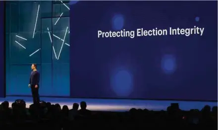  ?? NYT PIC ?? Mark Zuckerberg, Facebook’s chief executive, speaks at F8, the company’s annual developer conference in San Jose, California, on May 1. A British parliament­ary committee examining Russia’s exploitati­on of social media to try to influence elections has...