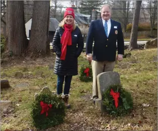  ?? COURTESY PHOTO ?? Jeptha Abbott Second Vice Regent and Public Relations Chair Karen Franks Zetterberg with husband, Leif, a member of the Sons of the Revolution Color Guard. Both are participat­ing at the Old Eagle School Cemetery Wreaths Across America event.