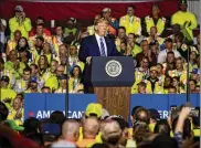  ?? ANNA MONEYMAKER / THE NEW YORK TIMES ?? President Donald Trump speaks at the Shell Pennsylvan­ia Petrochemi­cals Complex in Monaca, Pa., on Tuesday.