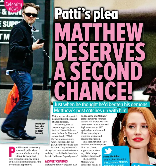  ??  ?? Matthew has tried hard to redeem himself.‘They’d love to have him back in Hollywood’s good graces’