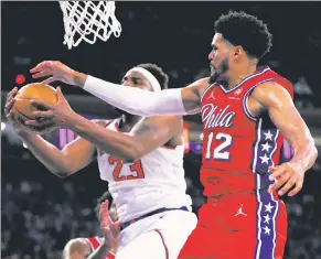  ?? Getty Images ?? GRAB BAG: Knicks center Mitchell Robinson snatched seven offensive rebounds in Game 1 against the Sixers, two fewer than Tobias Harris’ entire team.