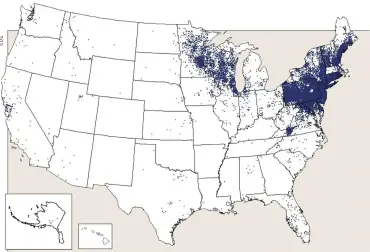  ??  ?? Lyme disease in the United States in 2016: Each blue dot on the map represents one human case of Lyme disease reported to the Centers for Disease Control and Prevention in 2016. (This map excludes data from Massachuse­tts.) The disease is most commonly seen in the Northeast and upper Midwest, although isolated cases appear throughout the United States, with clusters on the West Coast and in the South. Each dot is placed in the patient’s county of residence, but that doesn’t necessaril­y mean the person was exposed to the disease there—people may have become infected while traveling through endemic areas. Still, even a small cluster of blue dots in your area could be an indication that your horse may be at risk.