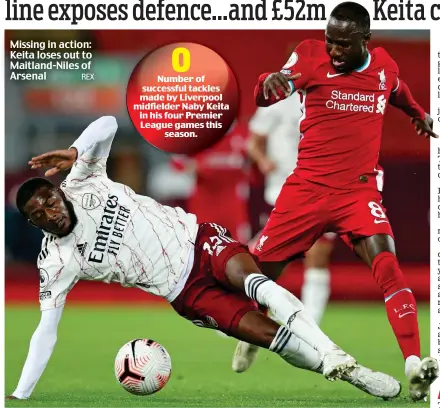  ?? REX ?? Missing in action: Keita loses out to Maitland-Niles of Arsenal