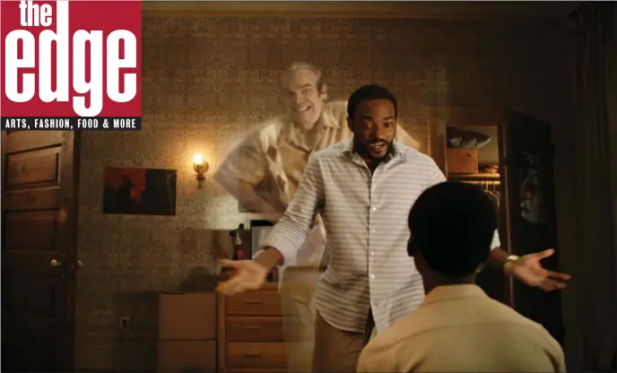  ?? COURTESY OF NETFLIX ?? Ernest (David Harbour) has a bit of fun behind Frank (Anthony Mackie) as Frank’s son Kevin (Jahi Di’Allo Winston) watches in a scene from “We Have a Ghost.”
