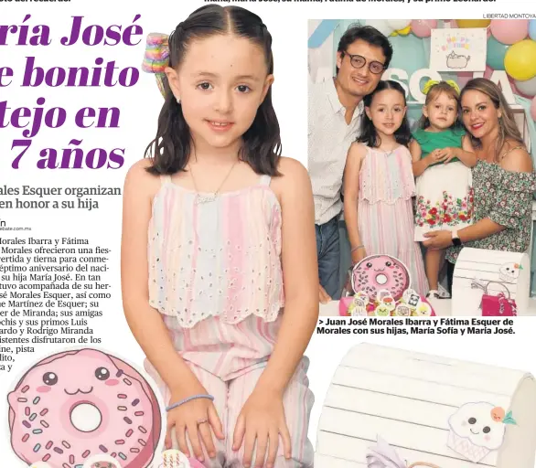  ?? LIBERTAD MONTOYA ?? > María Sofía Morales Esquer celebra muy contenta su cumpleaños. > Juan José Morales Ibarra y Fátima Esquer de Morales con sus hijas, María Sofía y María José.