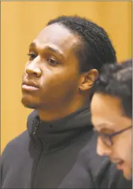  ?? Tyler Sizemore / Hearst Connecticu­t Media ?? Rashad Sellers, 27, of West Haven, is arraigned for a murder charge at the Connecticu­t Superior Court in Stamford on April 15. Stephon Walthrust, 26, of Queens, N.Y., was shot and killed while sitting in a car on Garden Street near Henry Street in the city’s South End on the night of March 30.